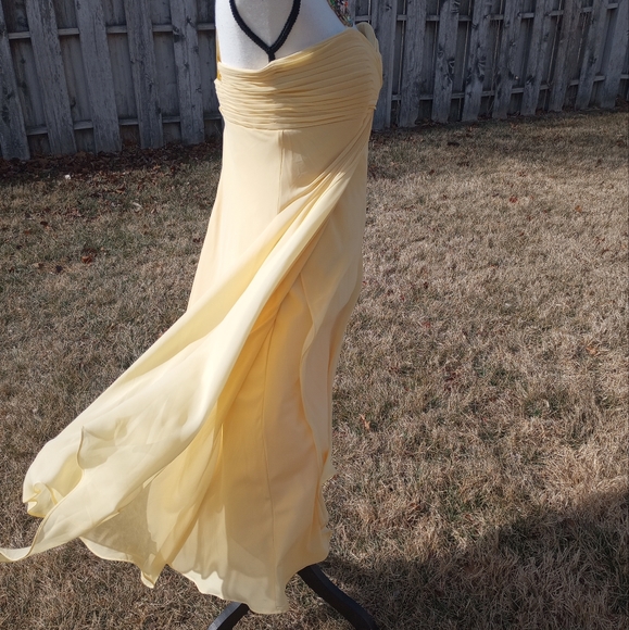 David's Bridal Canary Yellow Strapless Midi Dress - Picture 7 of 16
